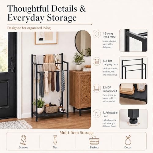 16.9" W Freestanding Towel Rack with Black Wood Shelf | 3 Tier Blanket Ladder Stand for Bathroom Living Room, Metal Frame,31.5"H x 16.9"W x7.9"D - color: Black, size: 31.5"H x 16.9"W x7.9"D