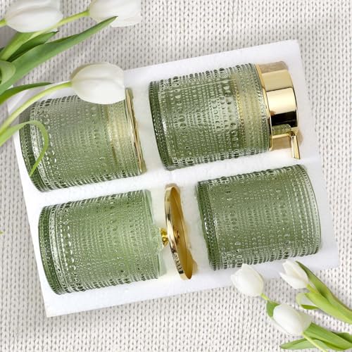 DASITON Bathroom Accessories Set,4Pcs Glass Bathroom Counter Set with Foaming Soap Dispenser,Toothbrush Holder,Bathroom Tumbler,Cotton Swab Jars, for Vanity Bathroom Decor(Green A) - style: Green A