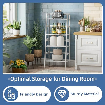 HITNET White Ladder Bookshelf, Leaning Bookcase, 4-Tier Bamboo Shelf, Floor Standing Storage Shelving Unit, Open Display Book Shelves - color: White