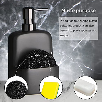 Dish Soap Dispenser - Kitchen Soap Dispenser with Sponge Holder Matte Ceramic Soap Daddy Dispenser 20oz for Kitchen (Matte Black) - color: Matte Black