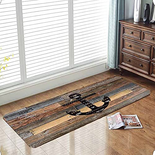 LYFANS Bath Rugs Sponge Foam Absorbent Soft for Bathroom and Kitchen (47x18 inches),Flannel Mat Non Slip Bright 3D Print for Bedside and Living Room(Old Wooden Plank Anchor) - color: Old Wooden Plank Anchor, size: 47x 18 inches