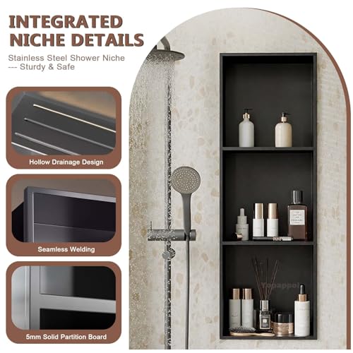 Bathroom Shower Niche, Insert Storage Shower Shelf for Wall, Stainless Steel Wall Alcove Shelf No Tiled Recessed Niche Shower for Storage(70cmx28cmx12.5cm) - size: 70cmx28cmx12.5cm