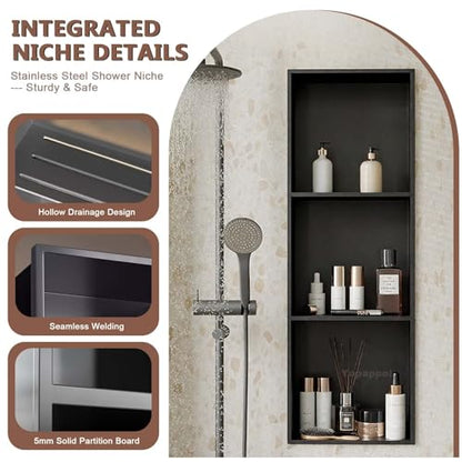 Bathroom Shower Niche, Insert Storage Shower Shelf for Wall, Stainless Steel Wall Alcove Shelf No Tiled Recessed Niche Shower for Storage(70cmx28cmx12.5cm) - size: 70cmx28cmx12.5cm