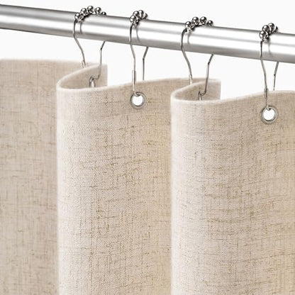 Linen Shower Curtain Beige Boho Cream Natural Cloth 54" W x 72" L | Linen Fabric, Boho Farmhouse, Woven Texture, Natural Cloth, Elegant Drape, Washable, Shower Curtain for Bathroom Bathtub - color: Linen-beige, size: 54"W x 72"L