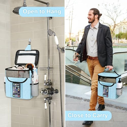 Portable Shower Caddy for Dorm Room Essentials, Foldable Mesh Shower Bag for College, Large Capacity Toiletry Bag Tote Bag Shower Caddy Portable for Student Boy Girl Bath Essentials (Dusty Blue) | Quick Dry, Large Capacity Hanging Mesh Shower Caddy for Ba