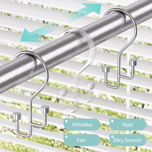 Bathway 12-Pack Double Shower Curtain Hooks, Rust-Resistant Metal Shower Curtain Rings with High-Low Design to Separate Liner & Curtain, Smooth Glide, Chrome - color: Chrome