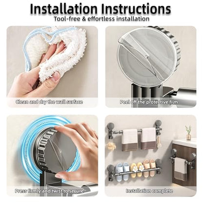 Adjustable Suction Cup Towel Rack for Corner & Right Angle Spaces, No Drilling Bathroom Towel Bar with Vacuum Suction, Rustproof Stainless Steel (One Adjustable Rod（11.8-23.6inches)） - size: One adjustable rod（11.8-23.6inches)）