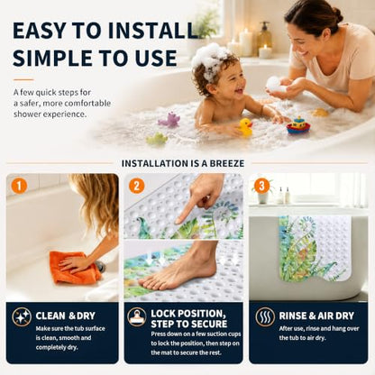 Yimobra Non Slip Bathtub Mat 40 x 16 Inch, Extra Long Shower Mat with Drain Holes, Machine Washable Baby Bath Mats, Strong Suction Cups for Bathroom Floor, Banana - color: Banana