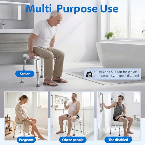 Shower Chair for Inside Shower, 400 lbs Shower Stool with Adjustable Height, Shower Seat for Inside Tub Bathroom Non-Slip Bench Bath Shower Chair for Elderly and Disabled, Adults,Seniors, White