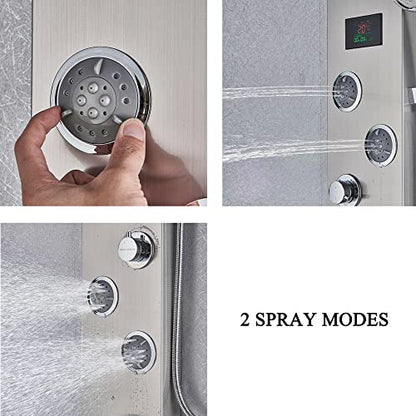 MObyat LED Rainfall Shower Panel Tower Stainless Steel Waterfall Massage Body Jets Set