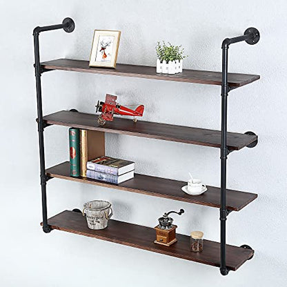 Industrial Pipe Shelves With Wood Planks,Rustic Pipe Shelving Wall Shelf | Metal Pipe Solid Pine Wood,Easy to Assemble,Wooden Board Thickness 0.78 In,For Bar Farmhouse Kitchen Office Bathroom,Bedroom - color: 4-layer, size: 48in