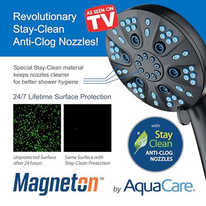 AquaCare Magneton 48-Mode High Pressure Rain & Handheld Shower Head Combo | Space-age Magnetic Guidance Docking, Dual 6-mode Heads with Hygienic Jets, Extra-long 6 ft. Stainless Steel Hose / Black - color: Matte Black