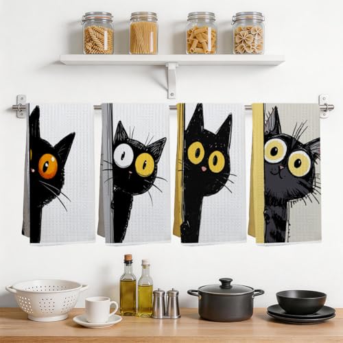 4 Pcs Funny Cat Kitchen Towels, Cute Cats Gifts Soft Absorbent Tea Towel - color: Multi 0137