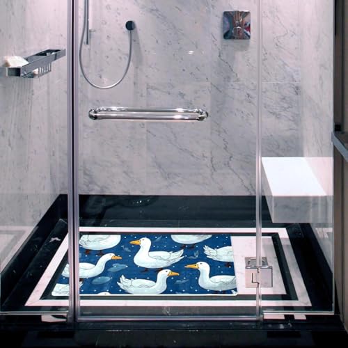 Shower Mat Non Slip, Goose Pattern Anti Slip Bath Mat for Tub, 26.8 x 15.1 Inch Bathtub Mat with Suction Cups and Drain Holes, Machine Washable - color: Multi 8