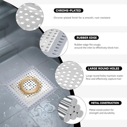 Makerfire 2PCS Shower Drain Hair Catcher, 4.72'', Flat Shower Drain Cover/Filter, Bathroom/Kitchen Sink Drain Strainer, Stainless Steel and Silicone