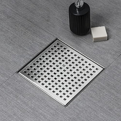 SaniteModar Square Shower Drain 6 inch Brushed with Square Hole Cover | 304 Stainless Steel Brushed Shower Drain with Hair Catcher and Threaded Adapter - color: Quadrato Pattern Grate, size: 6 inch
