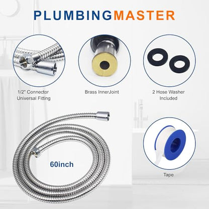 (60pcs) PLUMBINGMASTER Shower Hose 60 Inches Stainless Steel Handheld Shower Head Hose Replacement with Brass Nut Long Fexible Shower Hose Extension - size: 60 inch(60pcs)