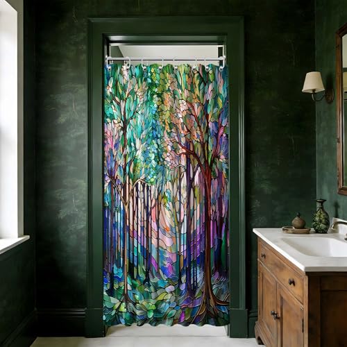 Small Stall Narrow Shower Curtain Colorful Art Stand Up, 36 x 72 in | for Rv Camper Shower, Colo Stained Glass Pattern Design, Bathroom Decor Sets Waterproof Cloth Fabric, Includes Hooks - color: Colorful, size: 36"W x 72"L (Pack of 1)