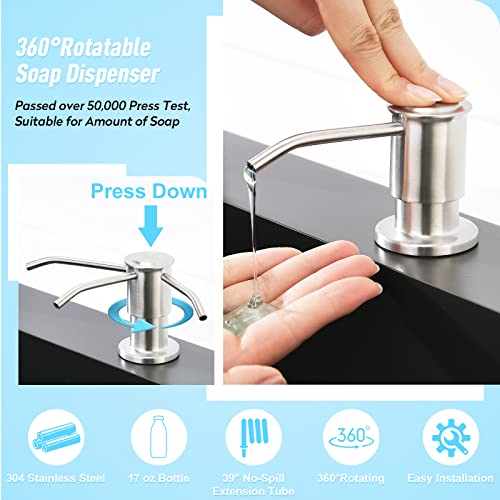 CREA Kitchen Sink Soap Dispenser Countertop for Kitchen Sink, Stainless Stee Built in Sink Soap Dispenser Brushed Nickel for Bathroom with 39" Tube Large Capacity 17 OZ Bottle - color: Brushed Nickel, style: Circular