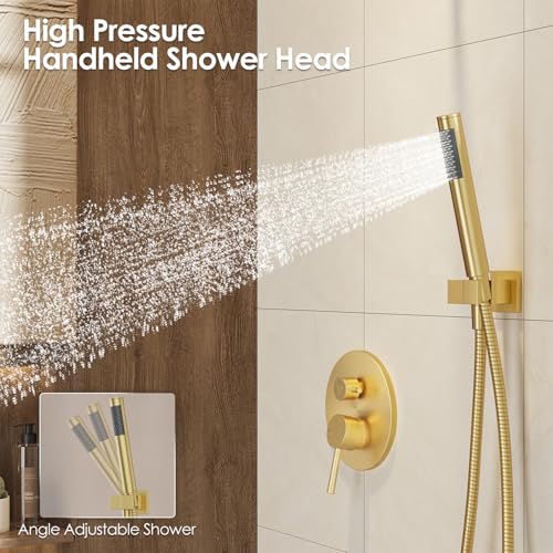 Gabrylly Shower System, 10" Bathtub Shower Faucets Set, Brushed Gold | All Metal Rain Shower Head with Handheld Spray Combo and Tub Spout, Luxury Bathroom Rainfall Shower Head Set With Valve - color: Gold
