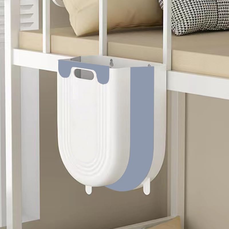 1pc Hanging Trash Can with Cabinet Hook, Plastic Foldable Collapsible Waste Bin, Small Wall Mounted Garbage Bin for Kitchen Cabinet Door - Blue - color: Blue