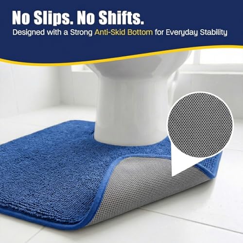Muddy Mat® CloudStep Bathroom Rugs 2 Piece Set, Non Slip Bath Mats for Bathroom, Absorbent Memory Foam Chenille, Machine Washable Quick Dry Toilet Rug Set, Navy Blue 20"x30" + 20"x20" U-Shaped - color: Navy Blue