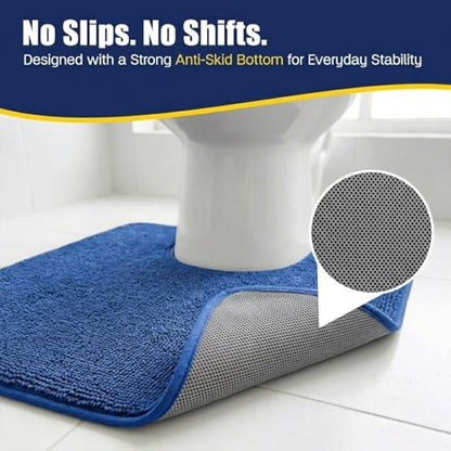 Muddy Mat® CloudStep Bathroom Rugs 2 Piece Set, Non Slip Bath Mats for Bathroom, Absorbent Memory Foam Chenille, Machine Washable Quick Dry Toilet Rug Set, Navy Blue 20"x30" + 20"x20" U-Shaped - color: Navy Blue
