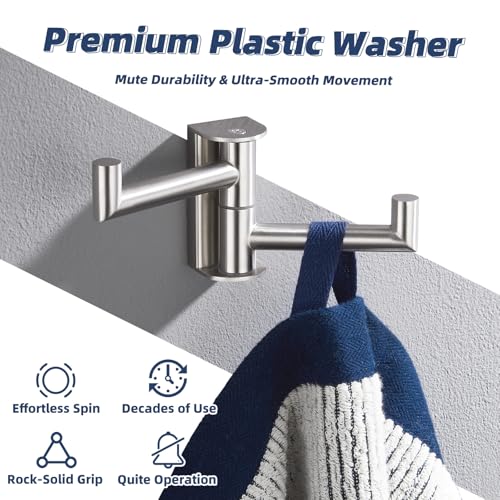 Double Swivel Towel Hook, Brushed Nickel, 304 Stainless Steel | 180° Adjustable Positions, Fold-Flat Storage, Upturned End Stops, Towels, Robes & Bags, Bathroom, Kitchen & Closet Use - color: Brushed Nickel, size: 1 Pack