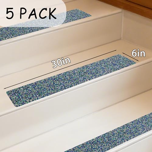 COSIMIXO Rubber Anti Slip Tape 6" x 30" -5 Packs-Blue Pool Rubber Grip Tape,Pool, Bathroom & Stair Outdoor/Indoor Safety - Waterproof Non-Slip for Wet Surfaces, Ship Deck, Showers - size: 6'' x 30''