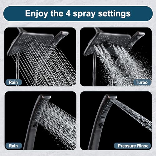 BRIGHT SHOWERS High Pressure Dual Shower Head Combo, Oil Rubbed Bronze Rainfall Showerhead with Detachable Handheld, 60" Stainless Steel Hose, Four Spray Settings - color: Oil Rubbed Bronze, size: 1.8 Gallon Per Minute