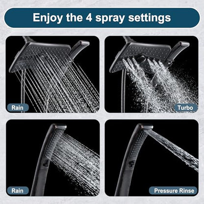 BRIGHT SHOWERS High Pressure Dual Shower Head Combo, Oil Rubbed Bronze Rainfall Showerhead with Detachable Handheld, 60" Stainless Steel Hose, Four Spray Settings - color: Oil Rubbed Bronze, size: 1.8 Gallon Per Minute