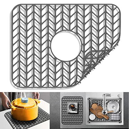 Sink Protectors for Kitchen Sink16.2"x 12.5"Center Silicone Sink Mat | Various sizes and styles,Protector for sinks and dish,Withstand to 500F,Food-grade silicone.Non-slip and raised feet - size: 16.4"x12.5"