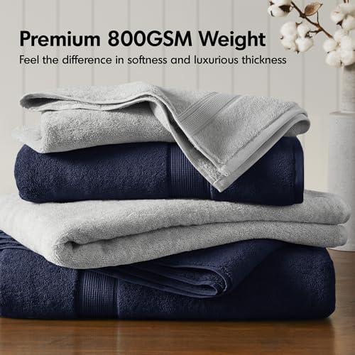 Madison Park 800GSM 100% Cotton Bathroom Bath Towel Set of 8, Silver | Long Staple, Highly Absorbent, Durable Hotel Spa Quality, Quick Dry, Double Stitched Hems, Lint Reducing, OEKO-TEX Certified - color: Silver, size: Multi-Sizes