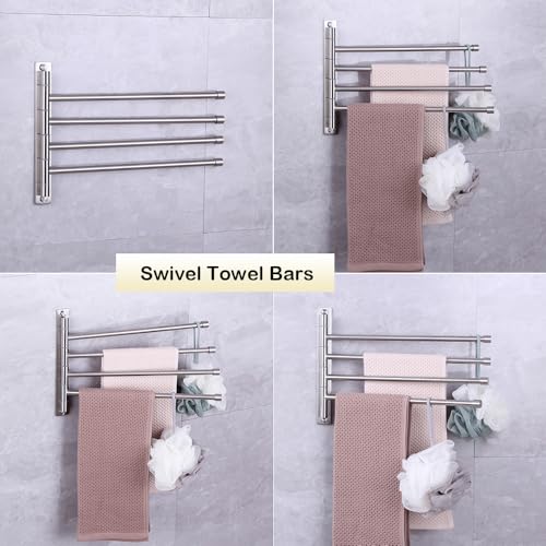 Swivel Towel Bar 4-Arm Bathroom Towel Holder Wall-Mounted Swing Out Towel Rack with Hooks Rustproof Brushed Finish - color: Brushed