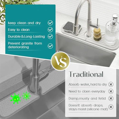 Sink Stone Faucet Mat 23.6 X 3.9 inch Absorbent Faucet Mat Diatomite Sink Drying Stone for Kitchen Bathrooms ( White ) - color: White