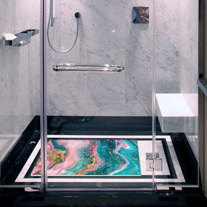 Shower Mat Bathtub Mat, 26.8x15.1 inch, Non-Slip Bath Mat with Drain, Quick Drying PVC Bathmat for Tub, Shower, Bathroom, Pink Teal Marble Texture - color: Multi 13
