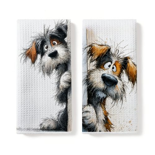 2 Pcs Funny Dog Kitchen Towels, Dog Gifts Reusable Hand Towel | Dog Decorative Waffle Dish Towels for Kitchen Home Bathroom Decor, Animal Dog Gifts for Women Girls Mom 14x24 Inch - color: Multi 0789