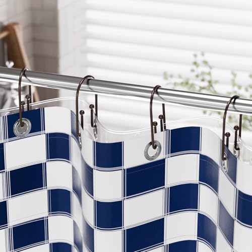 AmazerBath Shower Curtain Hooks, Simple Bronze Double Shower Curtain Hooks Rust Proof, Non-Slip Simple Shower Curtain Rings, Metal Shower Hooks for Shower Curtain Liner Bathroom, 12Pcs - color: Bronze, style: Minimalist