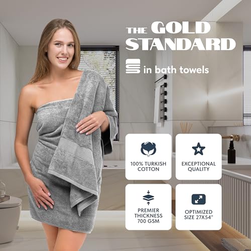 White Classic Luxury Bath Towels Set of 4 Large - 700 GSM Cotton Ultra Soft Bath Towels 27x54 | Highly Absorbent and Quick Dry | Hotel Towels for Bathroom Luxury, Plush Shower Towels, Light Grey - color: 02: Light Grey