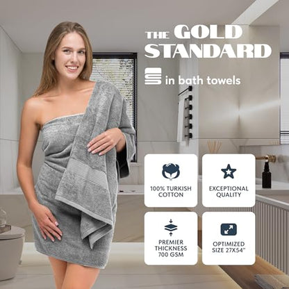 White Classic Luxury Bath Towels Set of 4 Large - 700 GSM Cotton Ultra Soft Bath Towels 27x54 | Highly Absorbent and Quick Dry | Hotel Towels for Bathroom Luxury, Plush Shower Towels, Light Grey - color: 02: Light Grey