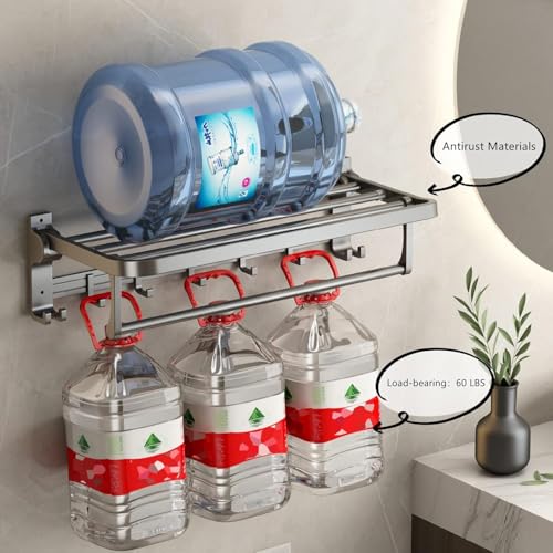 Mustorn Bathroom Towel Rack with Towel Bar and Hooks 23.6 in Foldable Towel Shelf Wall Mounted Lavatory Towel Organizer Modern Gray Finish - color: Matte Gray
