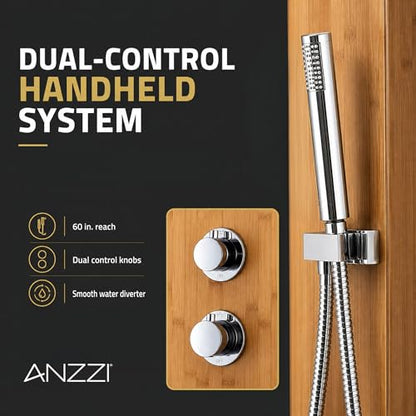 ANZZI 52" Shower Panel, Crane Series, Full Body Shower Panel With Heavy | Equipped With Four Acu Stream Jets That Deliver A Powerful, Dual Chrome Finish Controls, Massage Experience - color: Bamboo, style: 4 Jets