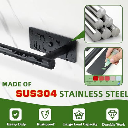Alise Towel Bars for Bathroom,24'' Towel Holder Towel Racks for Bathroom,SUS304 Stainless Steel Bathroom Towel Holder Self-Adhesive or Wall Mounted Drilling,Matte Black Towel Hanger for Bathroom - size: 24 Inch