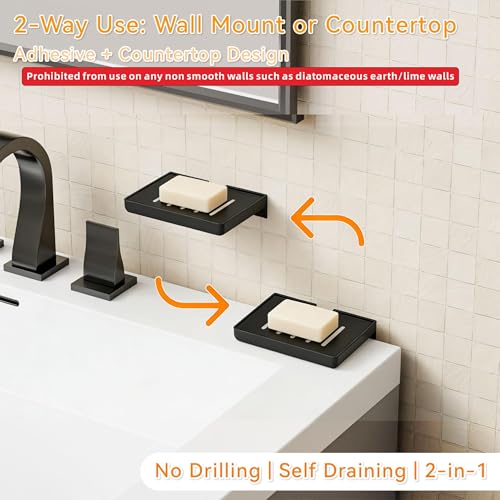 SUOXING 2 Pack Bar Soap Holder for Shower Wall,Self Draining Adhesive Soap Holder,Rustproof Wall Mounted Acrylic Shower Soap Rack & Caddy for Bathroom,Bath,Kitchen,No Drilling PlasticSoap Shelf,Black - color: Black