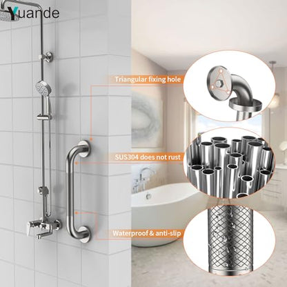 12 Inch Anti Slip Shower Grab Bar,YuanDe Brushed Nickel Bath Grab Bar | Stainless Steel Knurled Bathroom Safety Rail,Shower Handrail Support, Handicap Elderly Balance Assist Handles-1" Diameter - color: Brushed Nickel, size: 12inch-2Pack