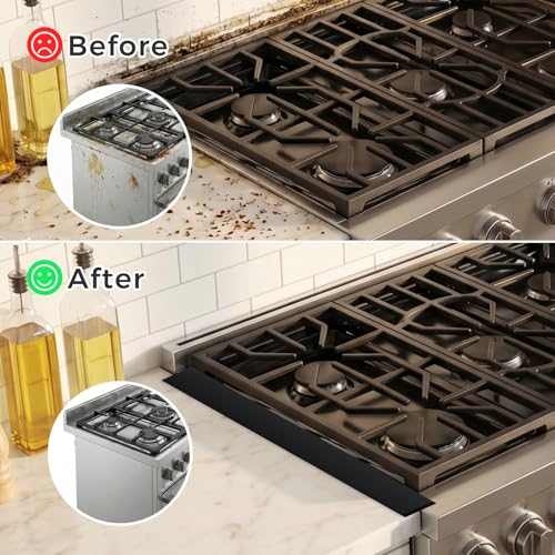 Silicone Stove Gap Covers with Stainless Steel, Oven Gap Filler Seals Gaps Between Stovetop and Counter, Stove Gap Guards Range Trim Kit, Easy to Clean Stove Gap Guard (Black 2 Pack,25") - color: Black, size: 25 inches