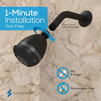 SparkPod High Pressure Shower Head, 3 Inch Fixed Showerhead, Black Matte | Rain, Pulsating & Combo Modes, Helps Boosts Low Water Pressure, Anti-Clog Nozzles, Easy Install - color: 3. Midnight Black Matte