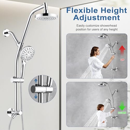 BRIGHT SHOWERS Rain Shower Head with Handheld Combo, Dual Shower System with Slide Bar, Rain Shower System, Adjustable Height, Brass Slide Bar & Diverter, 60 Inch Stainless Steel Hose, Chrome - color: Chrome