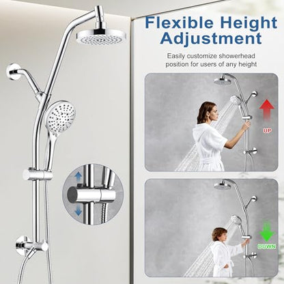 BRIGHT SHOWERS Rain Shower Head with Handheld Combo, Dual Shower System with Slide Bar, Rain Shower System, Adjustable Height, Brass Slide Bar & Diverter, 60 Inch Stainless Steel Hose, Chrome - color: Chrome