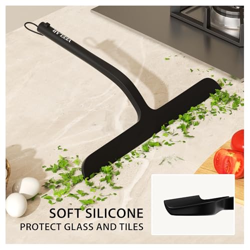 Shower Squeegee for Shower Glass, Bathroom Glass Cleaning Tool with Hook Mount, Squeegee for Glass Doors, Window Cleaning, Tile Shower Walls (Black) - color: Black